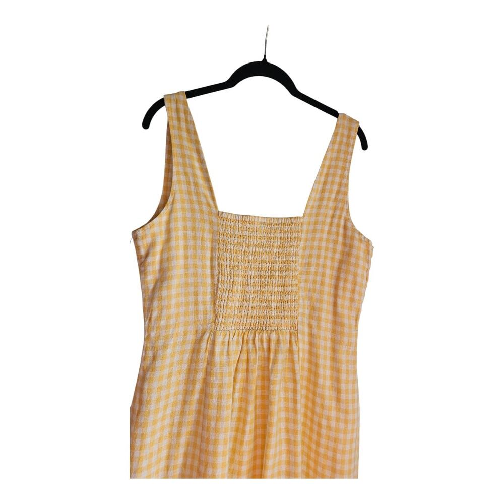 NWT Old Navy Dress M Yellow Gingham Linen Blend Smocked Mini Pull-on Sleeveless - Picture 4 of 9